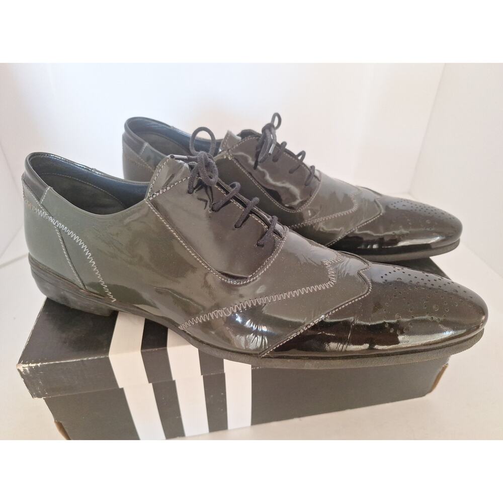 Laurent Mercadal Paris Gray & Black Patent Leather Oxfords Mens EU 44 US 10.5